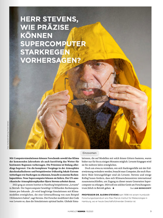 February 2023

Assignment for Humboldt Kosmos Magazin, Portrait Shots of Björn Stevens, Director of Max Planck Institut for Meteorology Hamburg